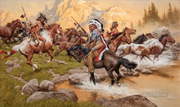 poneys volés Far West Peinture à l'huile